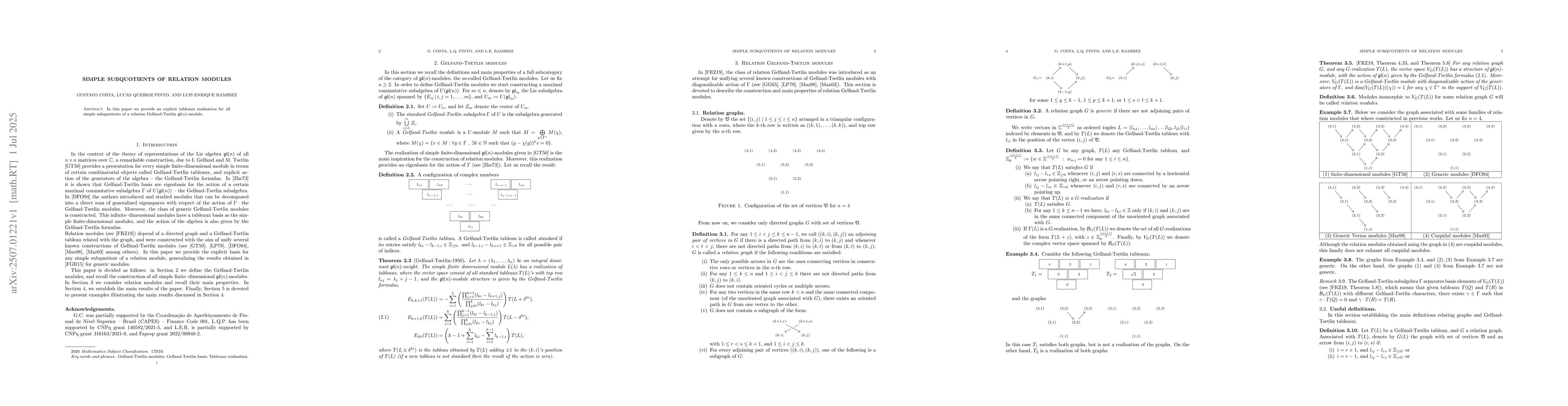 Thumbnail for Simple subquotients of relation modules