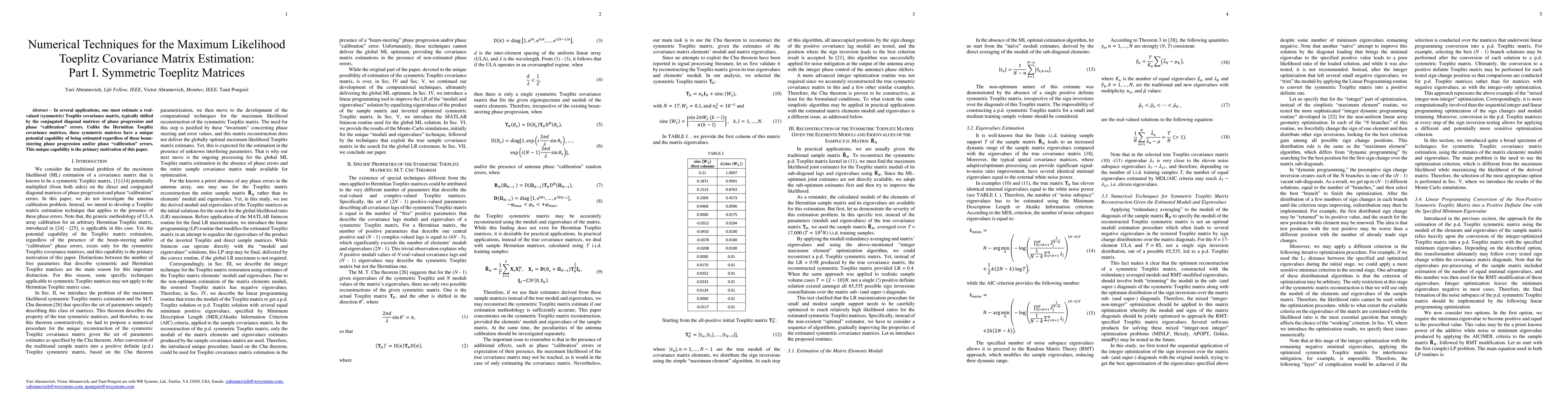 Thumbnail for Numerical Techniques for the Maximum Likelihood Toeplitz Covariance
  Matrix Estimation: Part I. Symmetric Toeplitz Matrices
