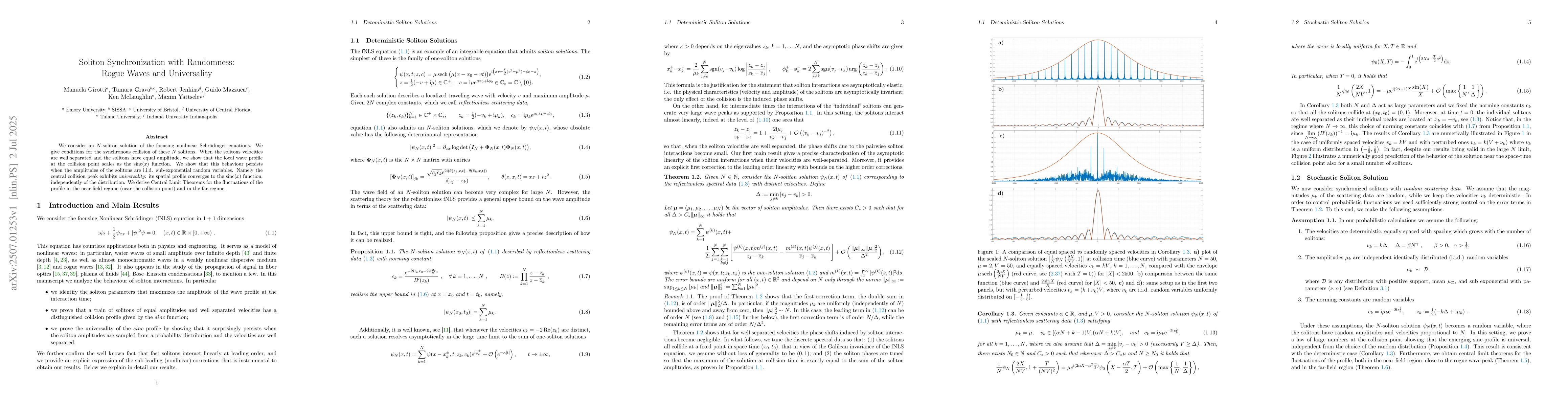 Thumbnail for Soliton Synchronization with Randomness: Rogue Waves and Universality