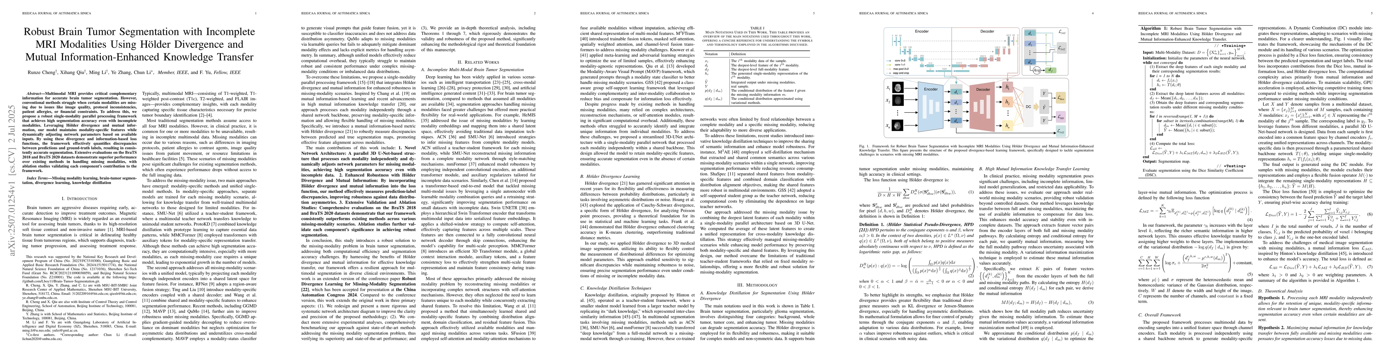 Thumbnail for Robust Brain Tumor Segmentation with Incomplete MRI Modalities Using
  Hölder Divergence and Mutual Information-Enhanced Knowledge Transfer
