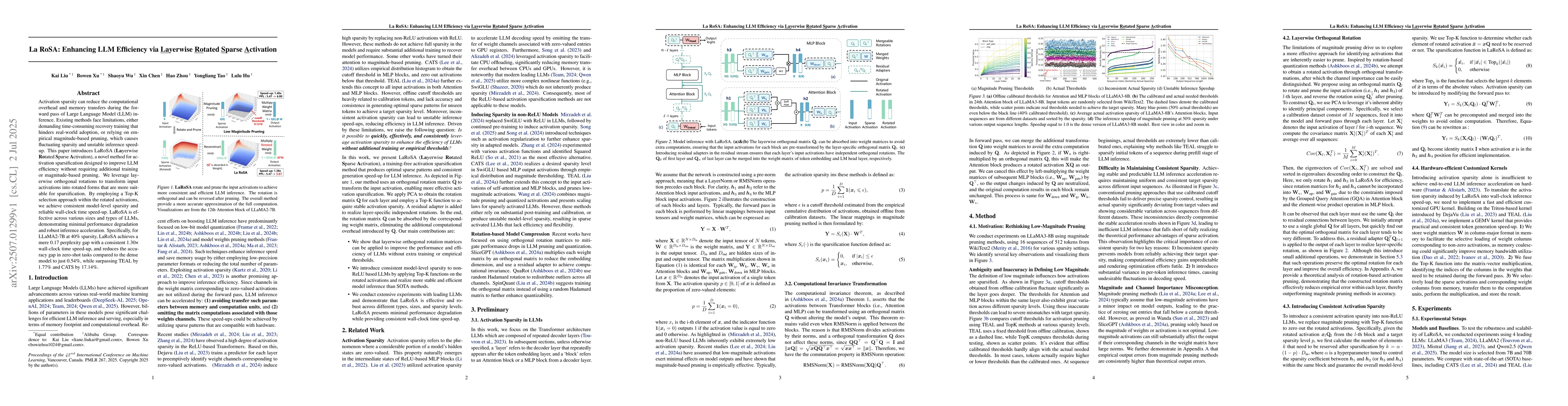 Thumbnail for La RoSA: Enhancing LLM Efficiency via Layerwise Rotated Sparse
  Activation