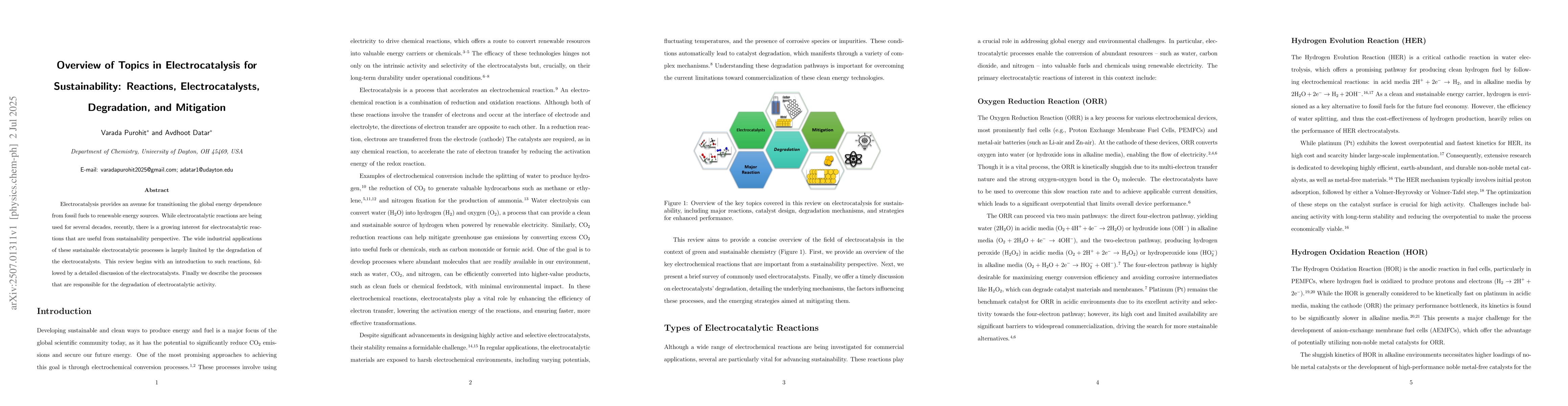 Thumbnail for Overview of Topics in Electrocatalysis for Sustainability: Reactions,
  Electrocatalysts, Degradation, and Mitigation