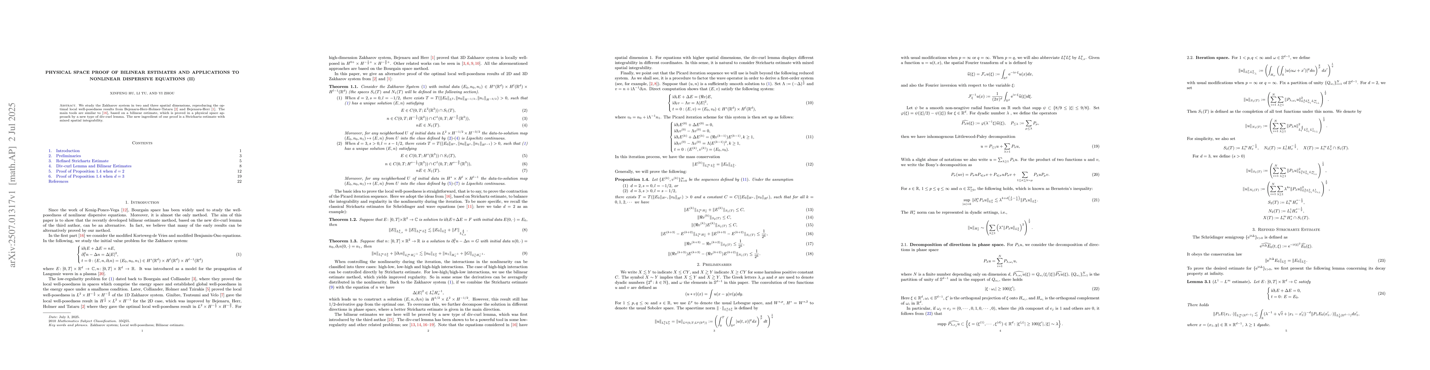 Thumbnail for Physical Space Proof of Bilinear Estimates and Applications to Nonlinear
  Dispersive Equations (II)