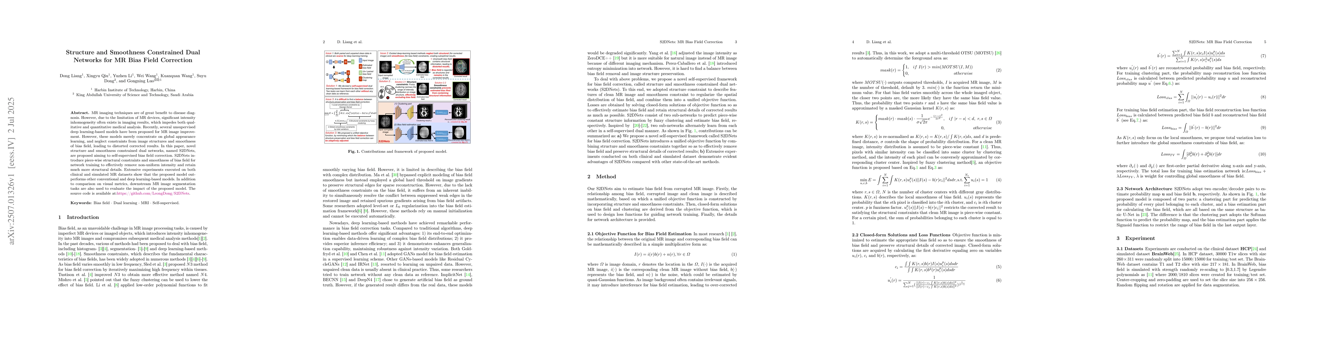 Thumbnail for Structure and Smoothness Constrained Dual Networks for MR Bias Field
  Correction