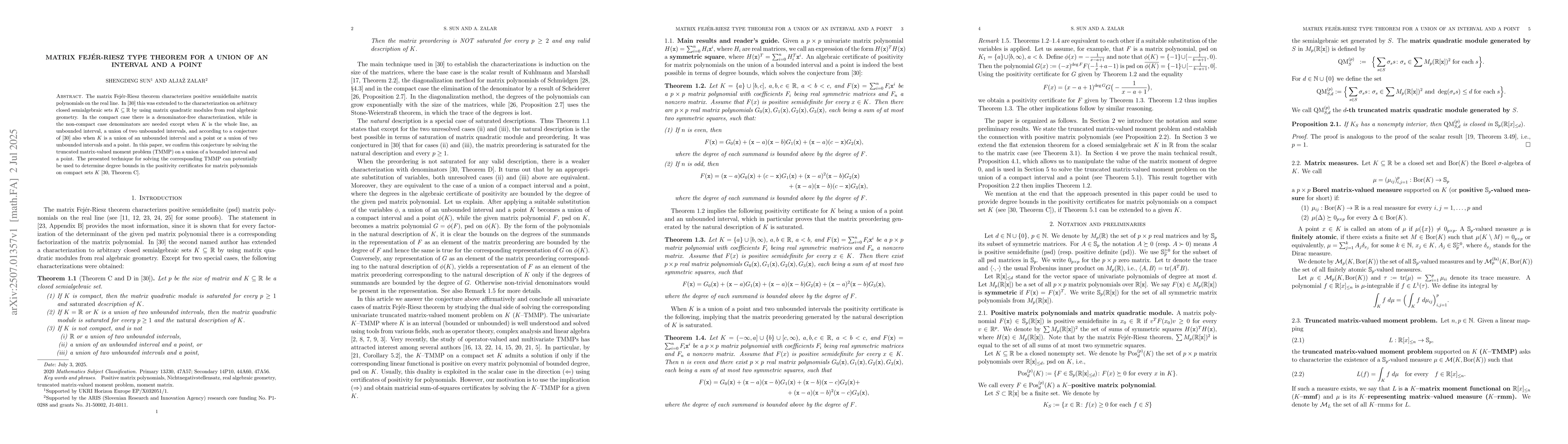 Thumbnail for Matrix Fejér-Riesz type theorem for a union of an interval and a point