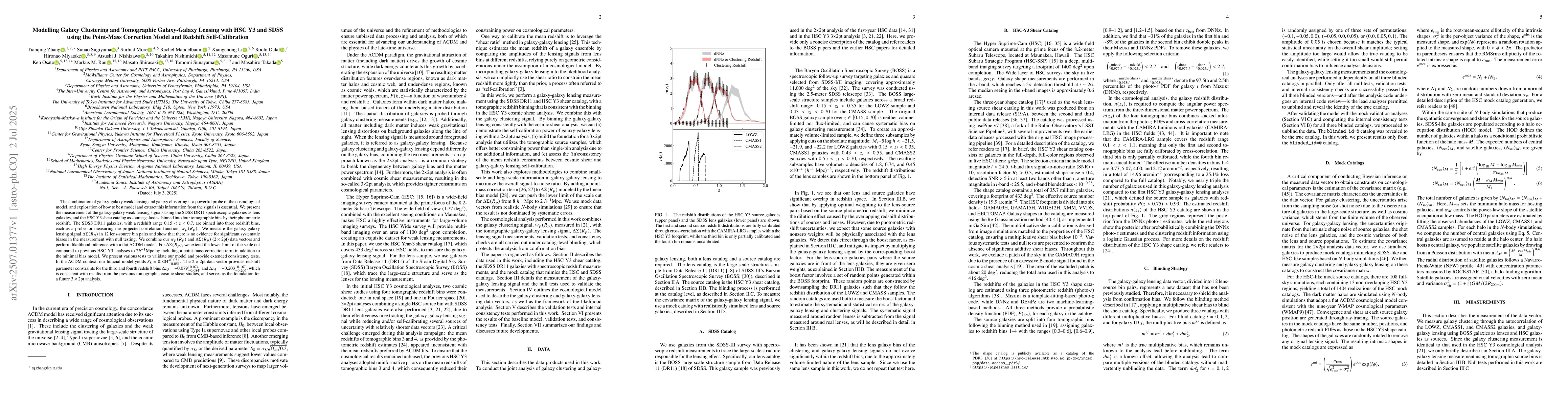 Thumbnail for Modelling Galaxy Clustering and Tomographic Galaxy-Galaxy Lensing with
  HSC Y3 and SDSS using the Point-Mass Correction Model and Redshift
  Self-Calibration
