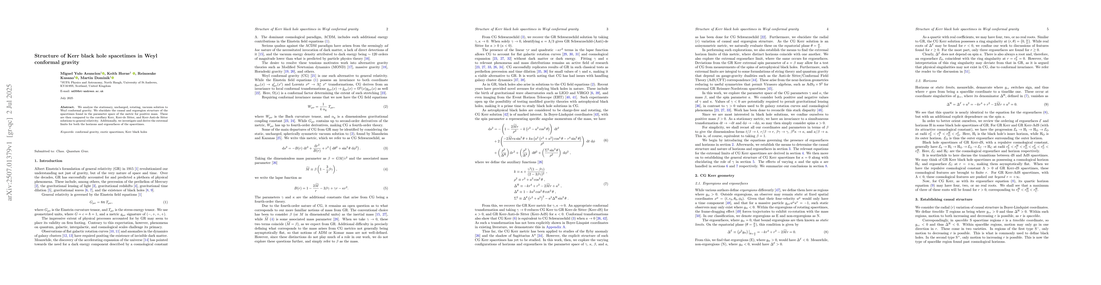 Thumbnail for Structure of Kerr black hole spacetimes in Weyl conformal gravity