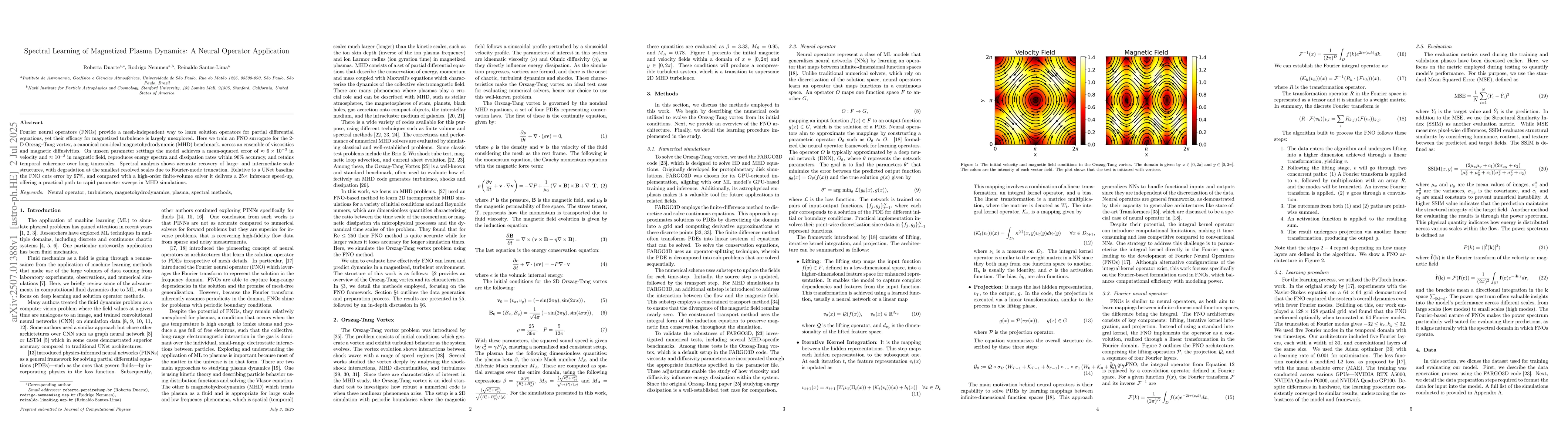 Thumbnail for Spectral Learning of Magnetized Plasma Dynamics: A Neural Operator
  Application
