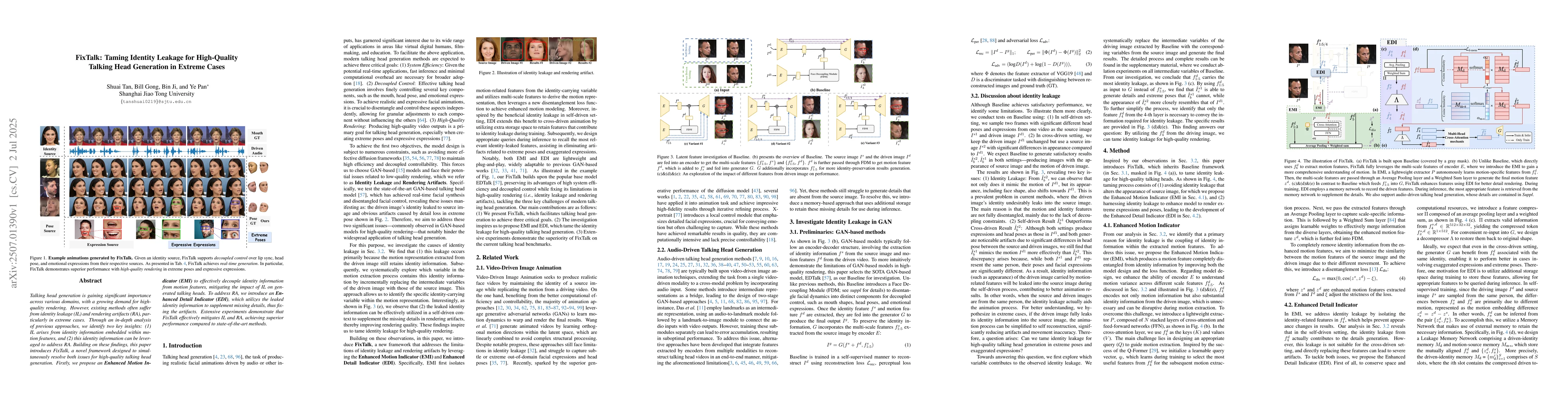 Thumbnail for FixTalk: Taming Identity Leakage for High-Quality Talking Head
  Generation in Extreme Cases
