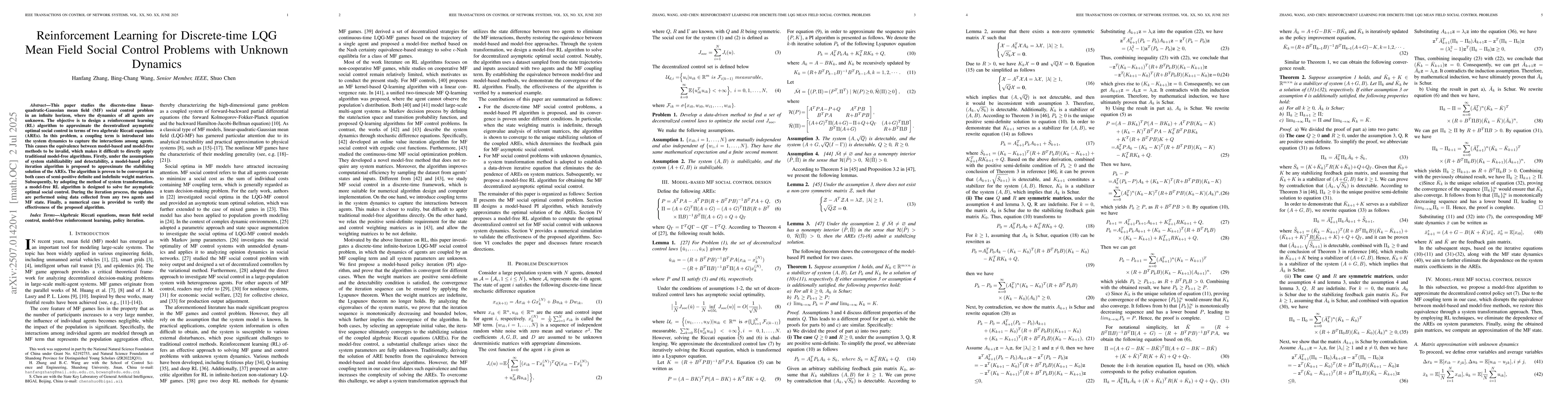 Thumbnail for Reinforcement Learning for Discrete-time LQG Mean Field Social Control
  Problems with Unknown Dynamics