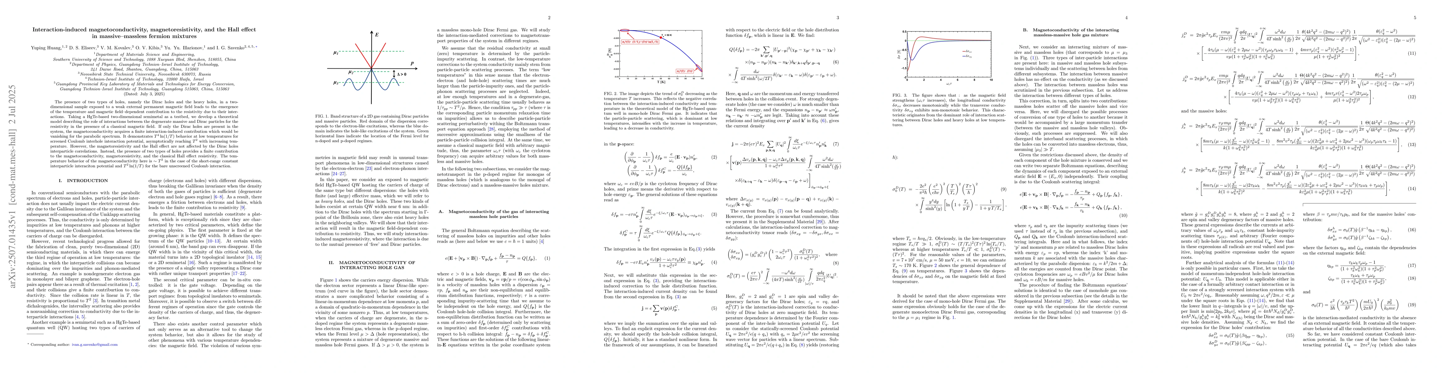 Thumbnail for Interaction-induced magnetoconductivity, magnetoresistivity, and the
  Hall effect in massive-massless fermion mixtures