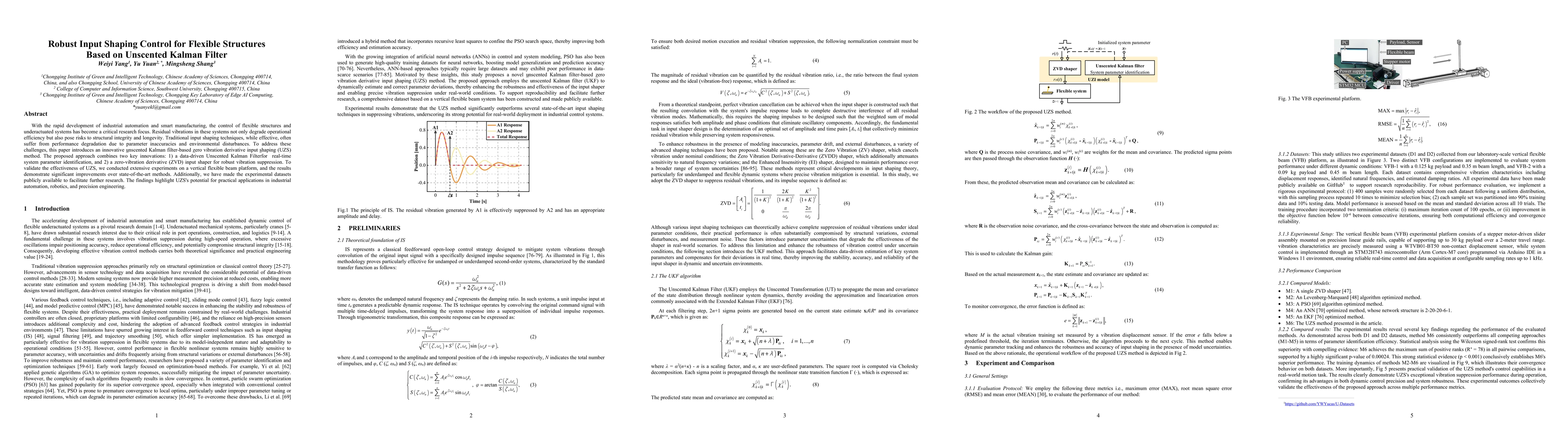 Thumbnail for Robust Input Shaping Control for Flexible Structures Based on Unscented
  Kalman Filter