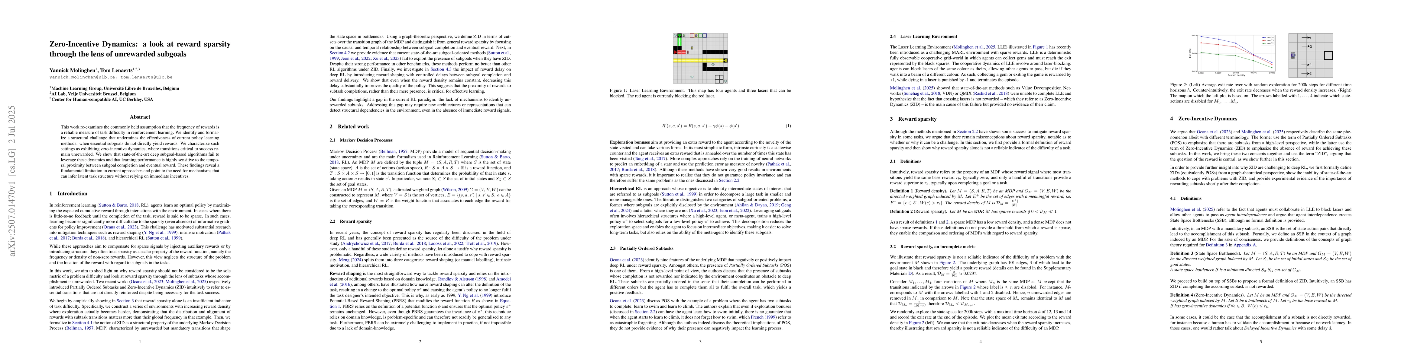 Thumbnail for Zero-Incentive Dynamics: a look at reward sparsity through the lens of
  unrewarded subgoals