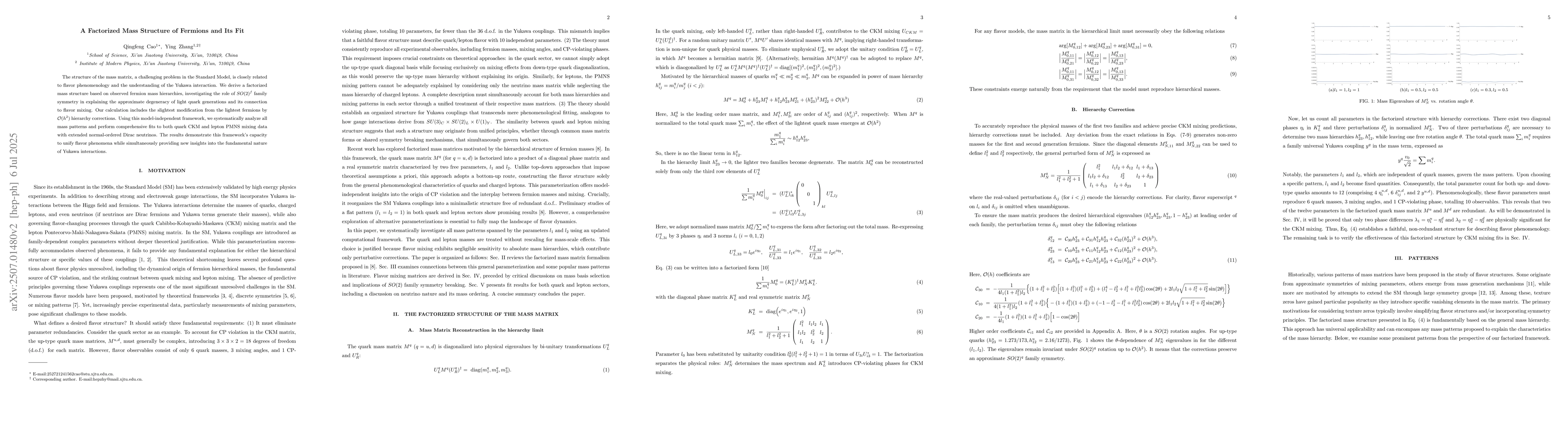 Thumbnail for A Factorized Mass Structure of Fermions and Its Fit