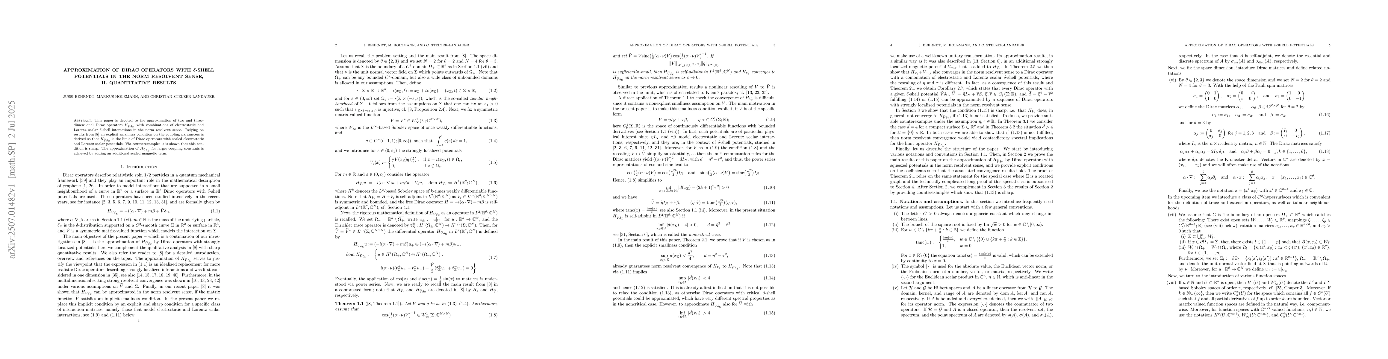 Thumbnail for Approximation of Dirac operators with $\boldsymbolδ$-shell
  potentials in the norm resolvent sense, II. Quantitative results