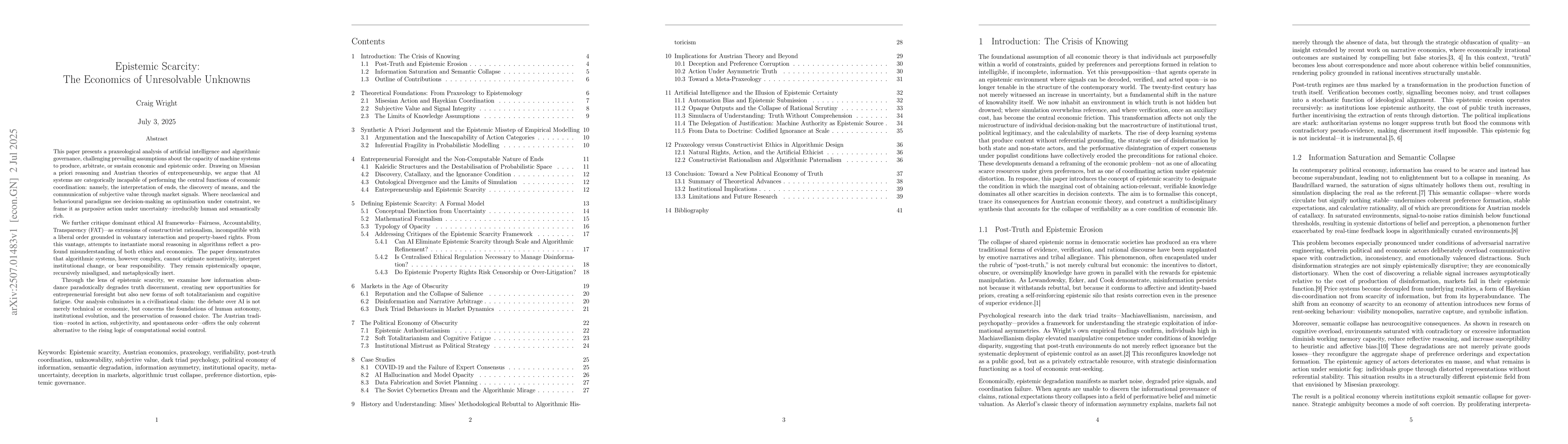 Thumbnail for Epistemic Scarcity: The Economics of Unresolvable Unknowns