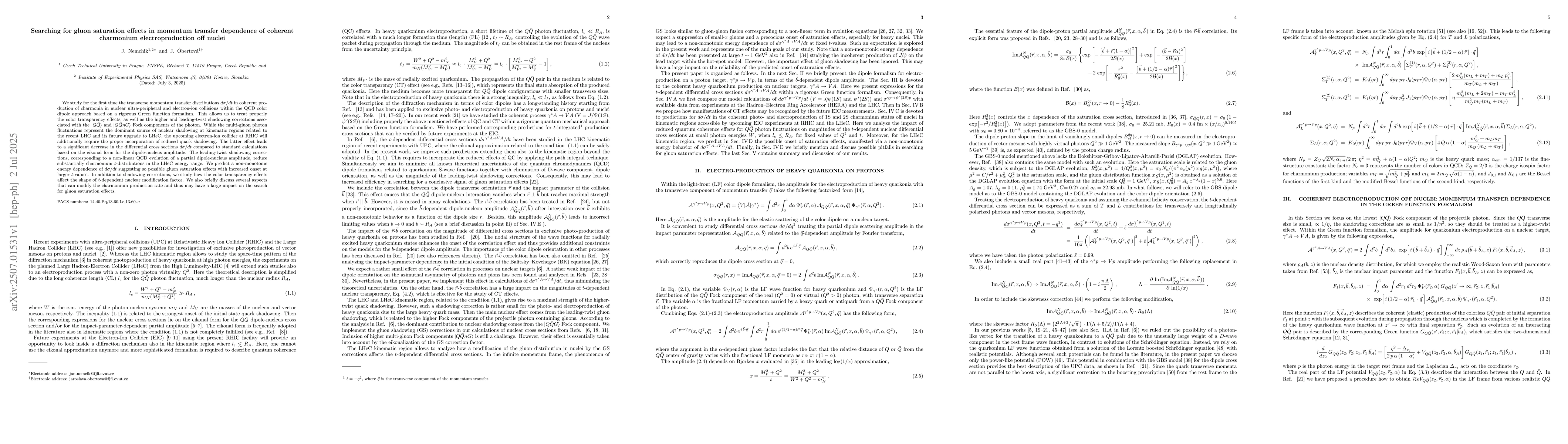 Thumbnail for Searching for gluon saturation effects in momentum transfer dependence
  of coherent charmonium electroproduction off nuclei