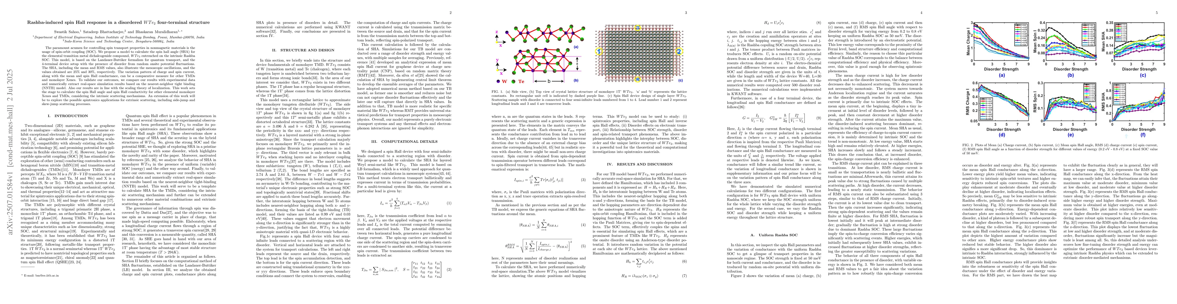 Thumbnail for Rashba-induced spin Hall response in a disordered $WTe_2$ four-terminal
  structure