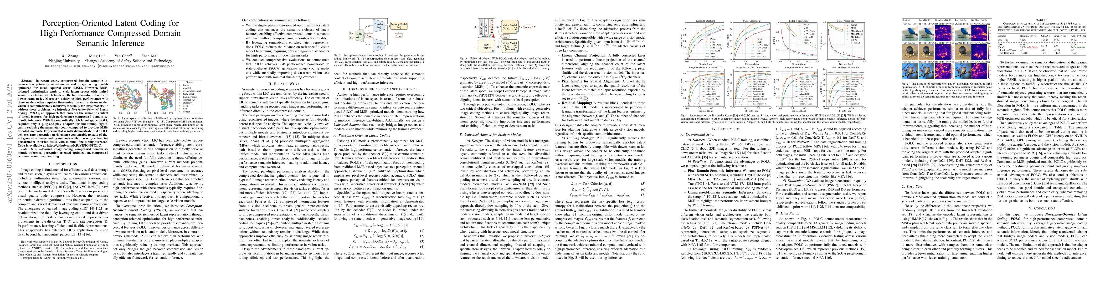 Thumbnail for Perception-Oriented Latent Coding for High-Performance Compressed Domain
  Semantic Inference