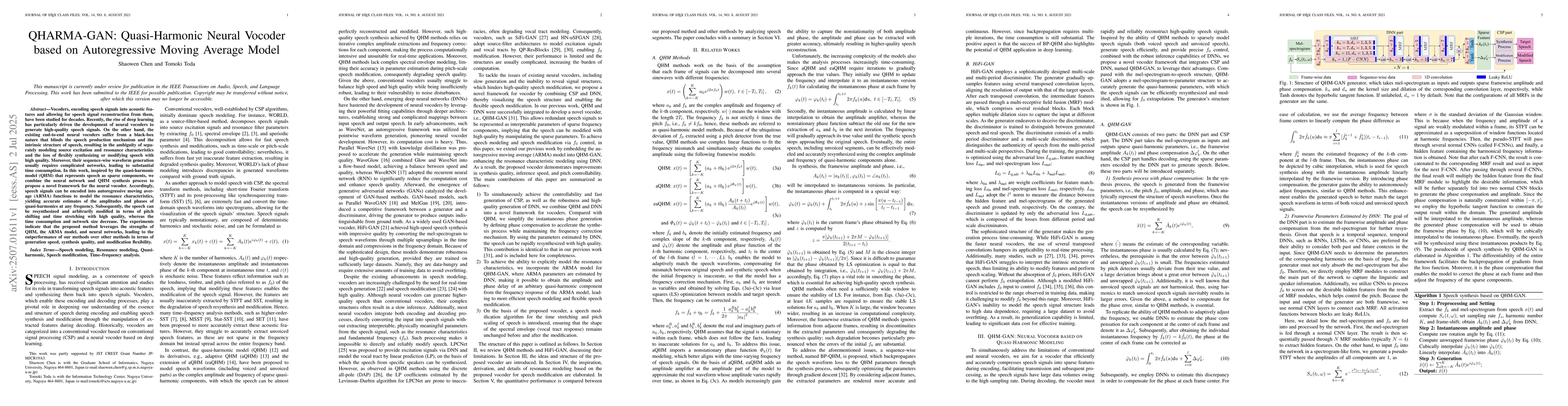Thumbnail for QHARMA-GAN: Quasi-Harmonic Neural Vocoder based on Autoregressive Moving
  Average Model