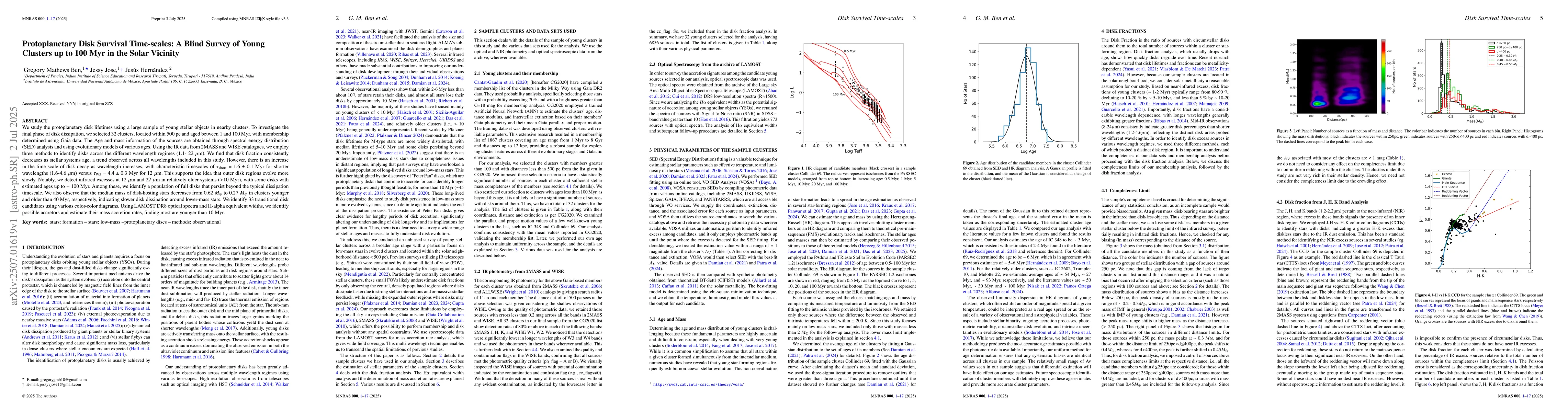 Thumbnail for Protoplanetary Disk Survival Time-scales: A Blind Survey of Young
  Clusters up to 100 Myr in the Solar Vicinity
