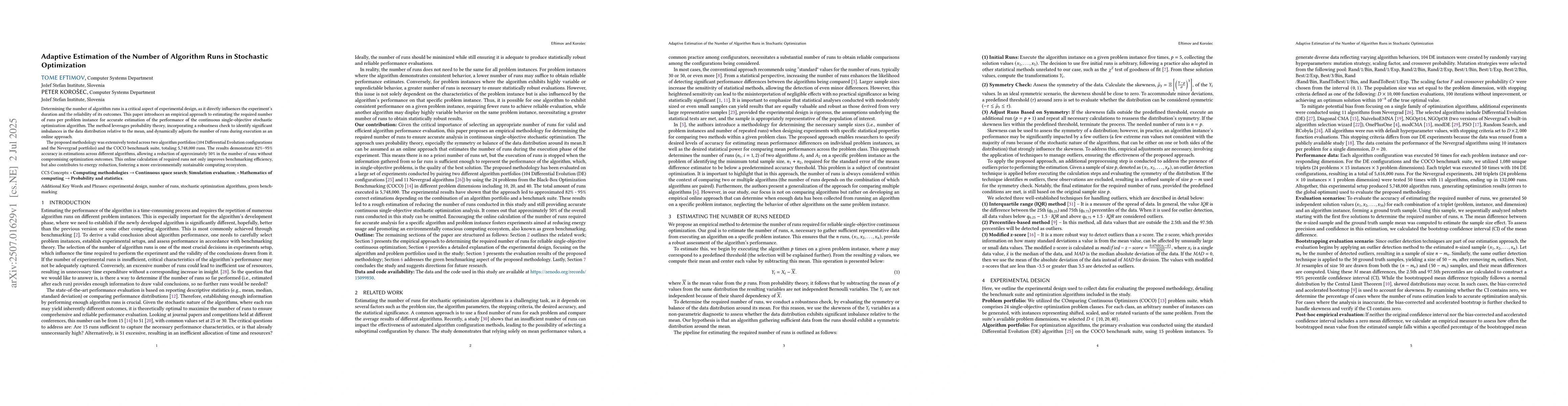 Thumbnail for Adaptive Estimation of the Number of Algorithm Runs in Stochastic
  Optimization