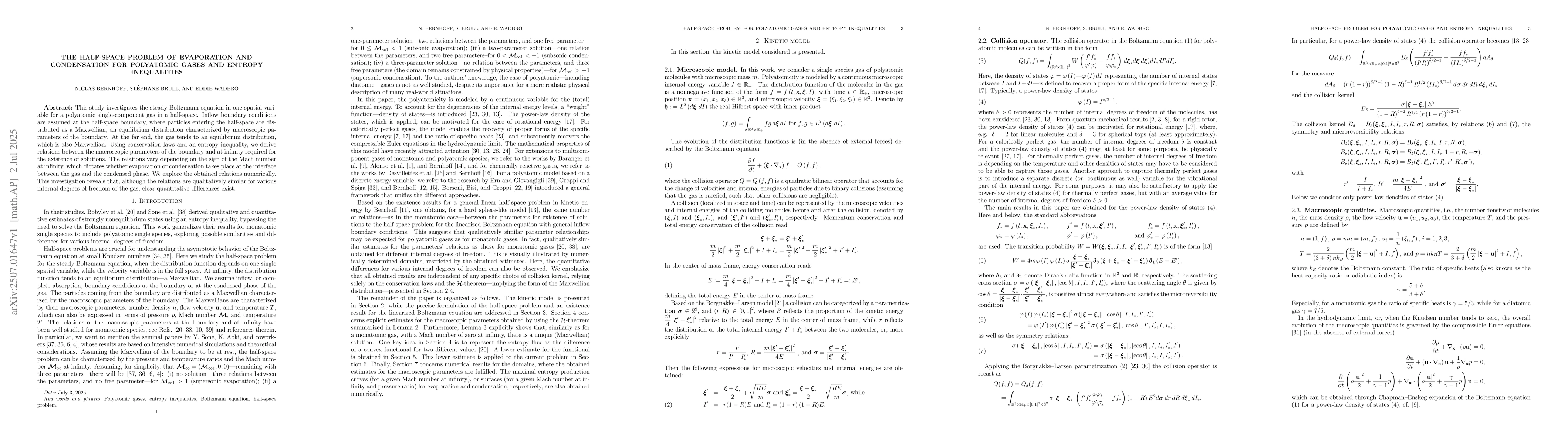 Thumbnail for The half-space problem of evaporation and condensation for polyatomic
  gases and entropy inequalities