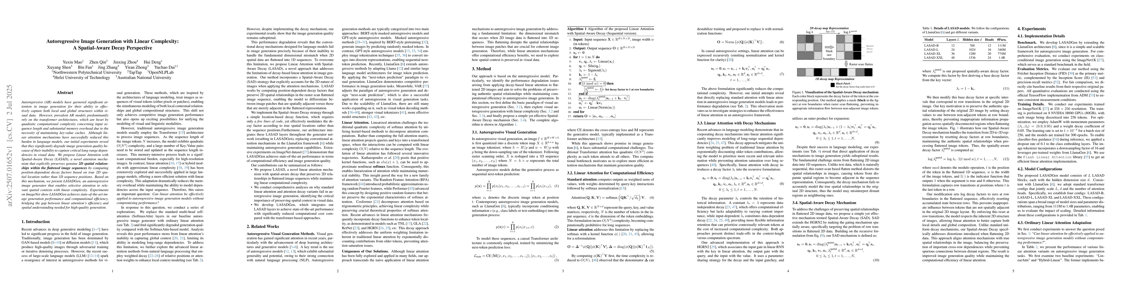 Thumbnail for Autoregressive Image Generation with Linear Complexity: A Spatial-Aware
  Decay Perspective