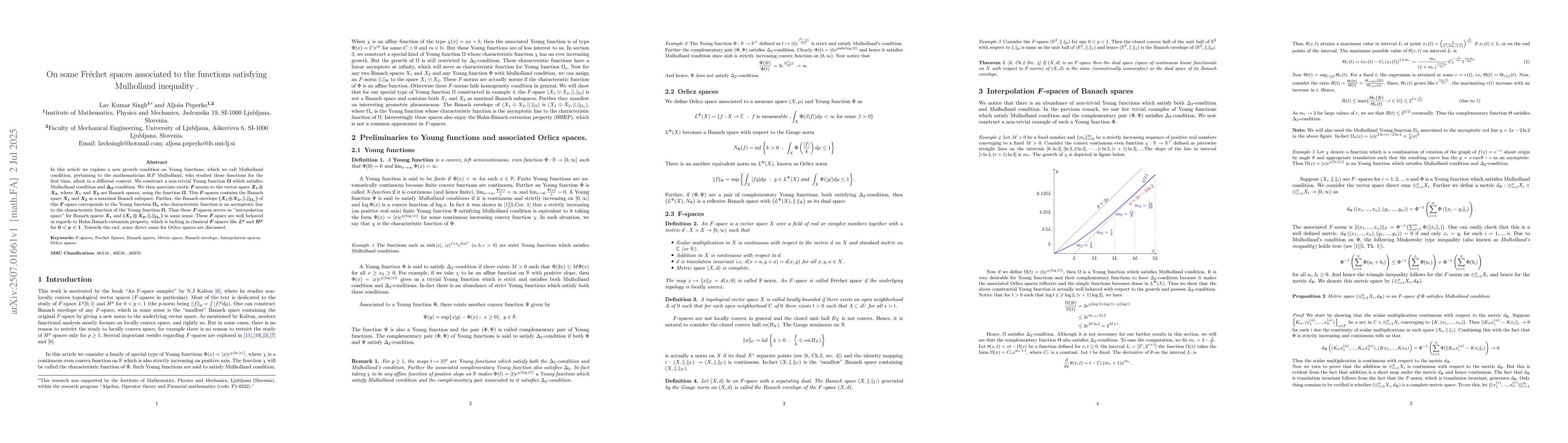Thumbnail for On some Fréchet spaces associated to the functions satisfying
  Mulholland inequality