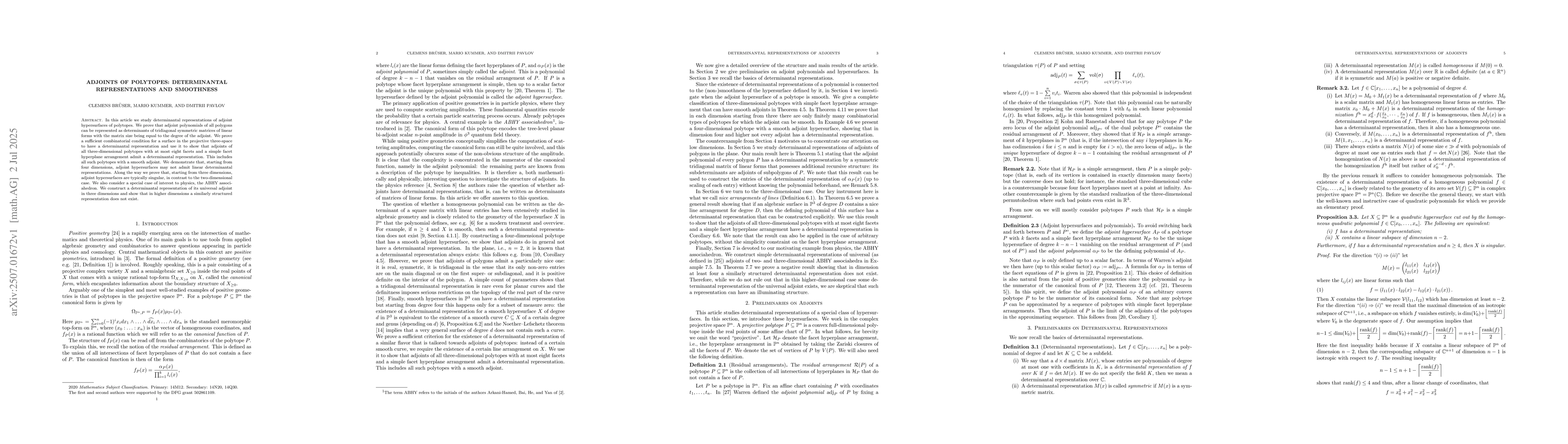Thumbnail for Adjoints of Polytopes: Determinantal Representations and Smoothness