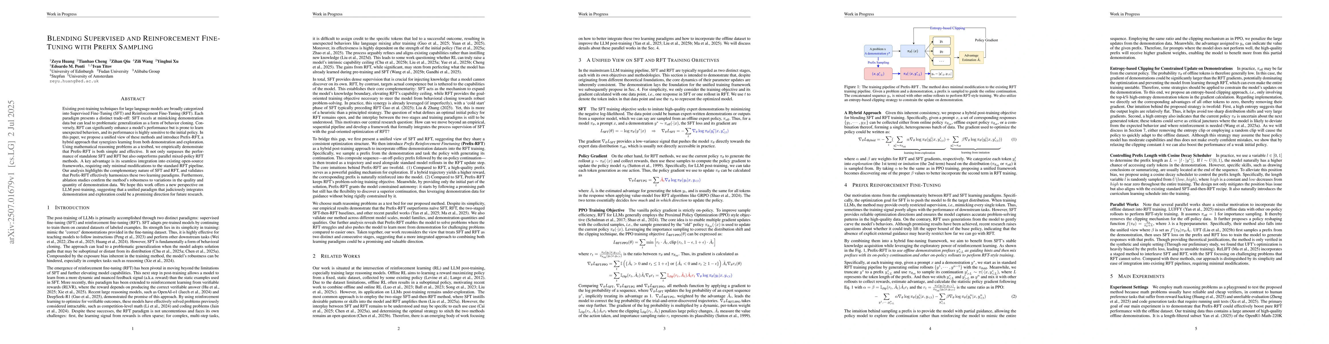 Thumbnail for Blending Supervised and Reinforcement Fine-Tuning with Prefix Sampling