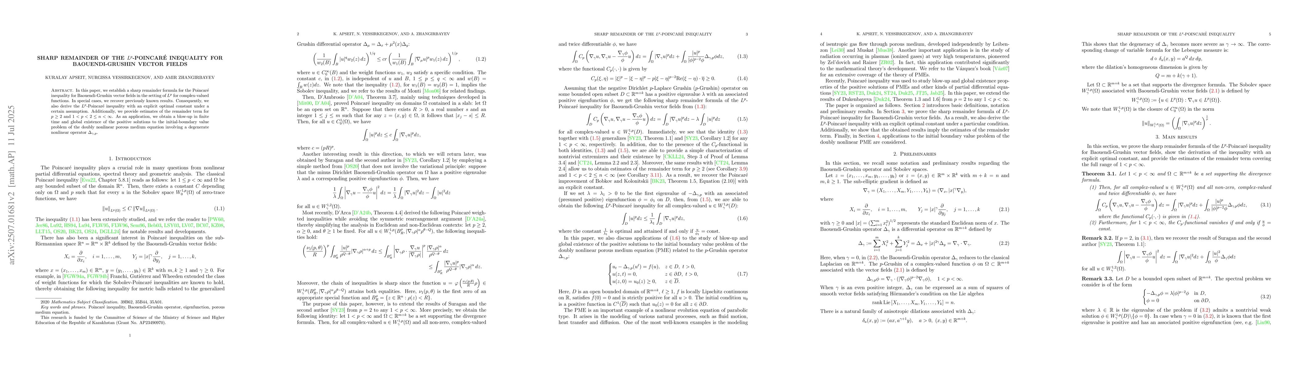 Thumbnail for Sharp remainder of the $L^{p}$-Poincaré inequality for
  Baouendi-Grushin vector fields