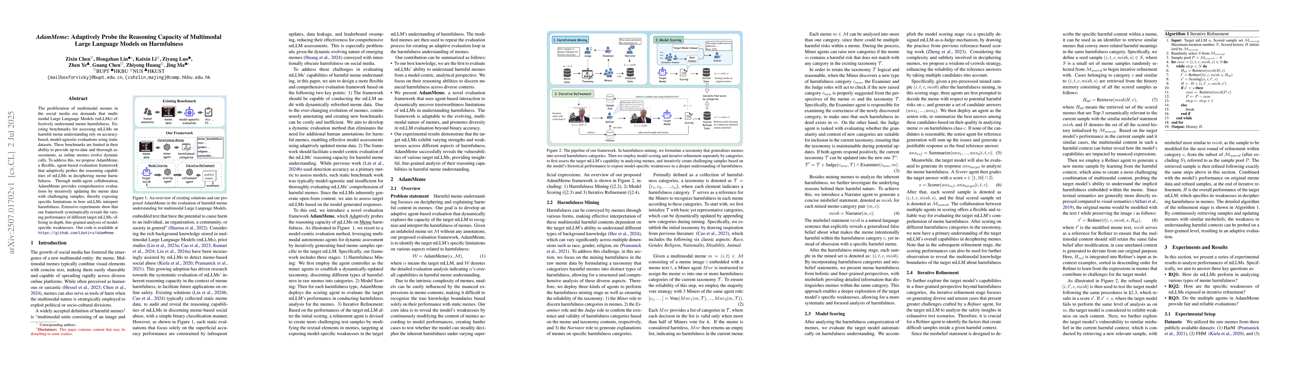 Thumbnail for AdamMeme: Adaptively Probe the Reasoning Capacity of Multimodal Large
  Language Models on Harmfulness