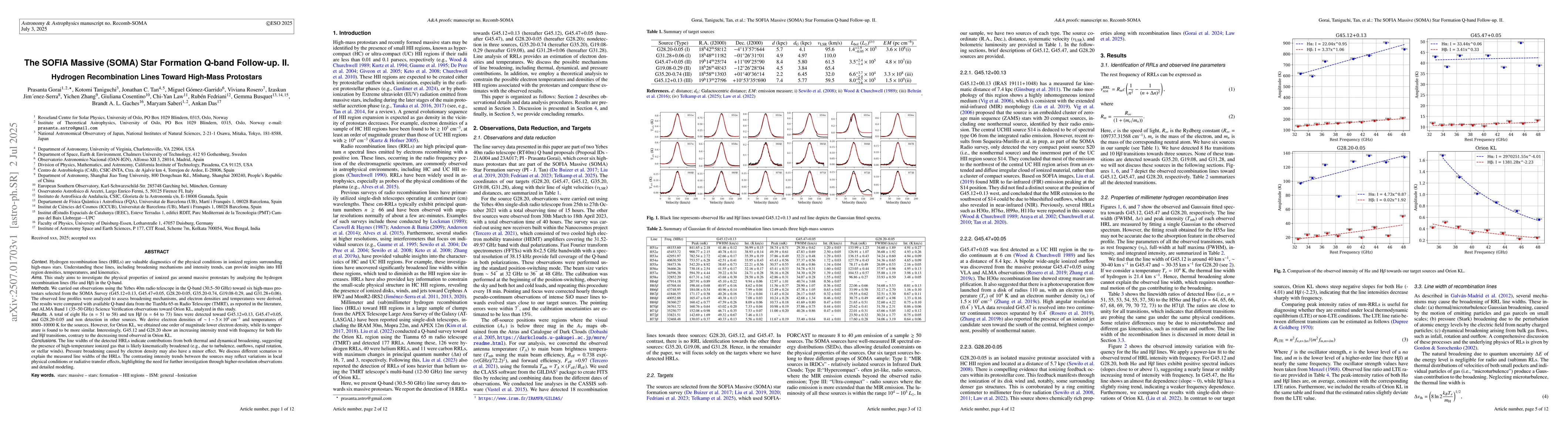 Thumbnail for The SOFIA Massive (SOMA) Star Formation Q-band Follow-up. II. Hydrogen
  Recombination Lines Toward High-Mass Protostars