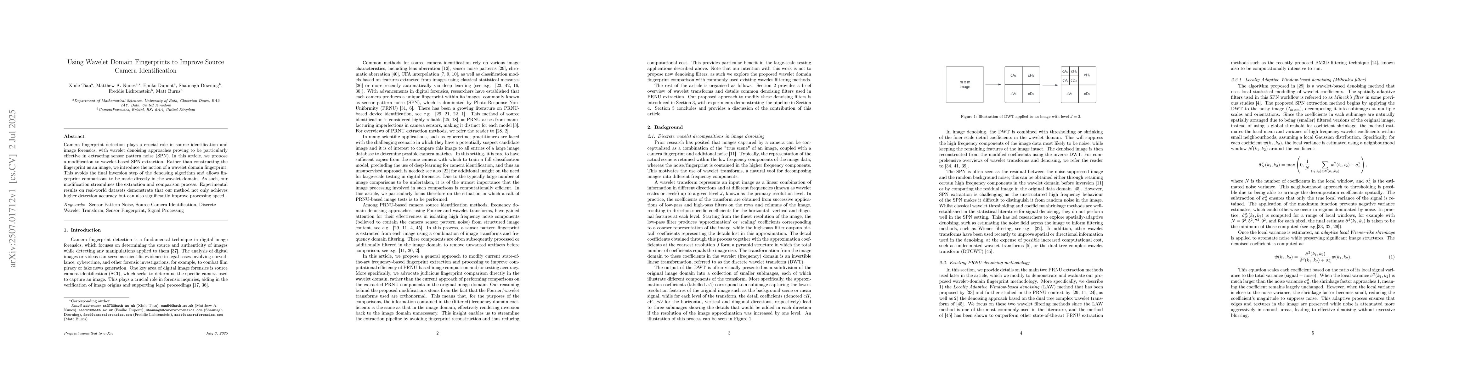 Thumbnail for Using Wavelet Domain Fingerprints to Improve Source Camera
  Identification