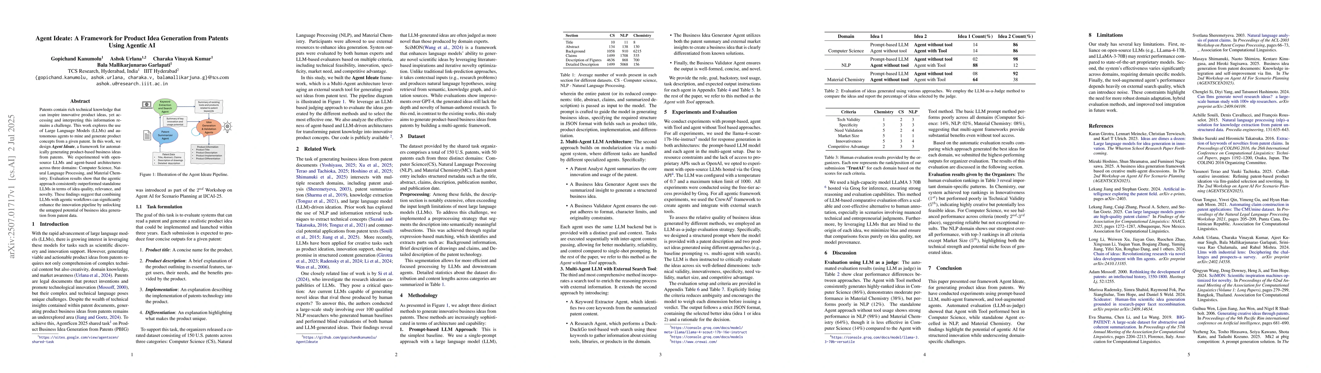 Thumbnail for Agent Ideate: A Framework for Product Idea Generation from Patents Using
  Agentic AI
