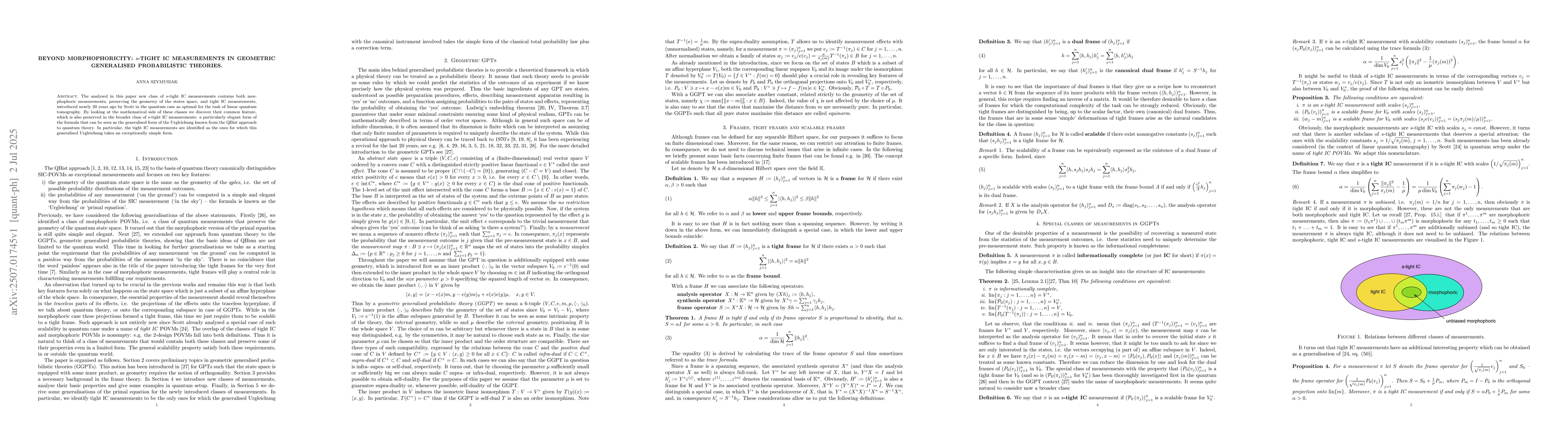 Thumbnail for Beyond morphophoricity: $s$-tight IC measurements in geometric
  generalised probabilistic theories