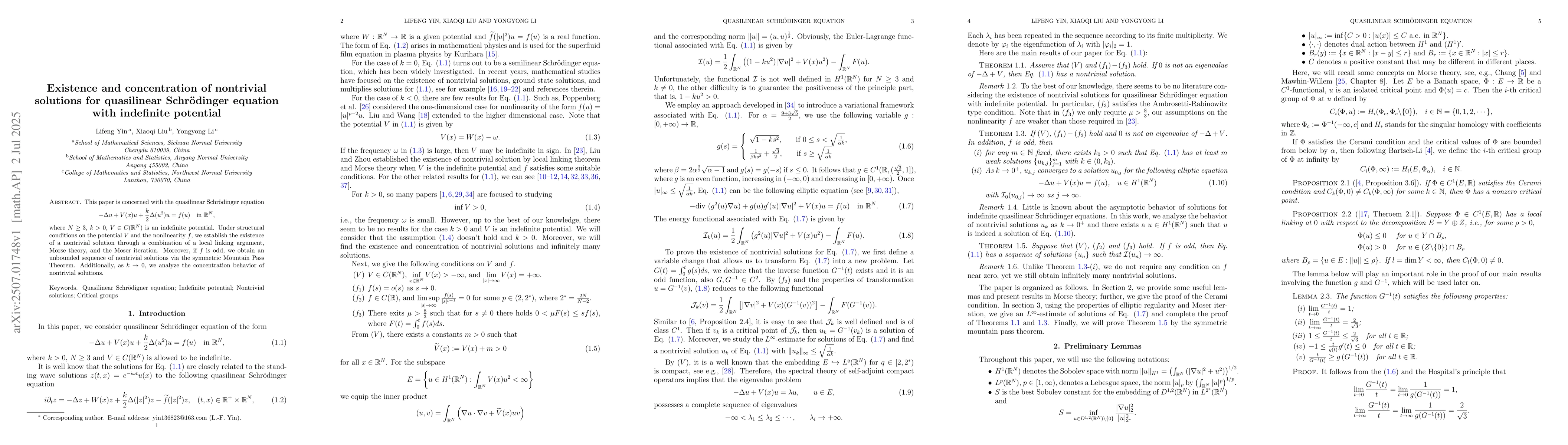 Thumbnail for Existence and concentration of nontrivial solutions for quasilinear
  Schrödinger equation with indefinite potential