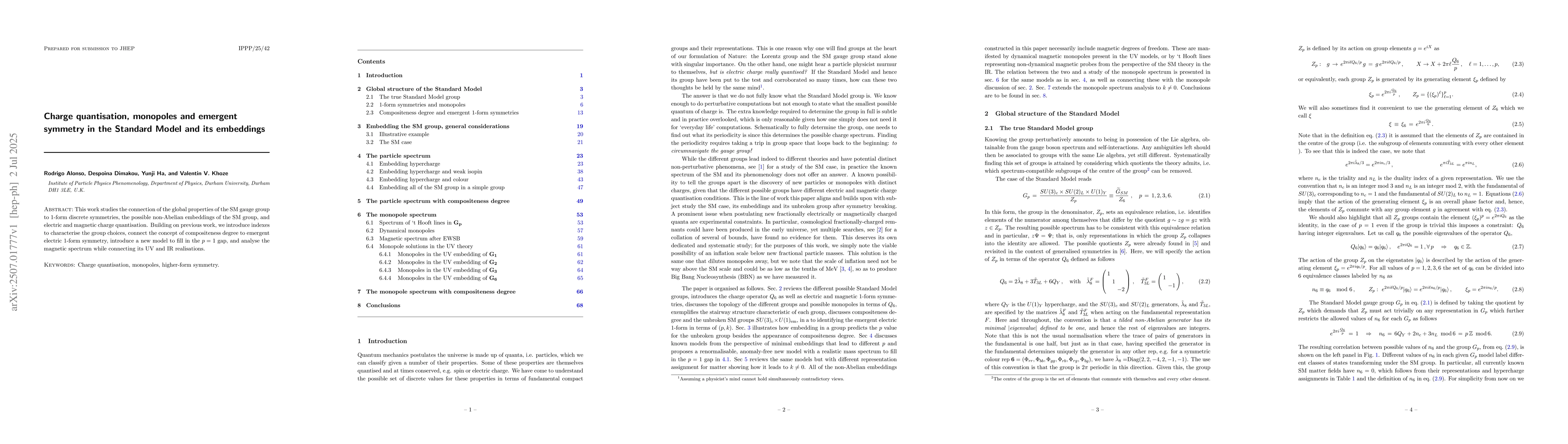 Thumbnail for Charge quantisation, monopoles and emergent symmetry in the Standard
  Model and its embeddings