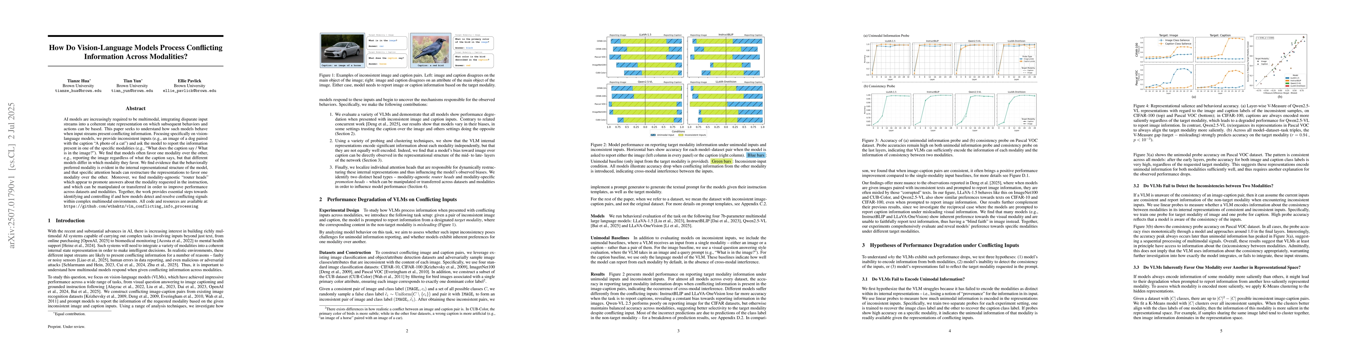 Thumbnail for How Do Vision-Language Models Process Conflicting Information Across
  Modalities?