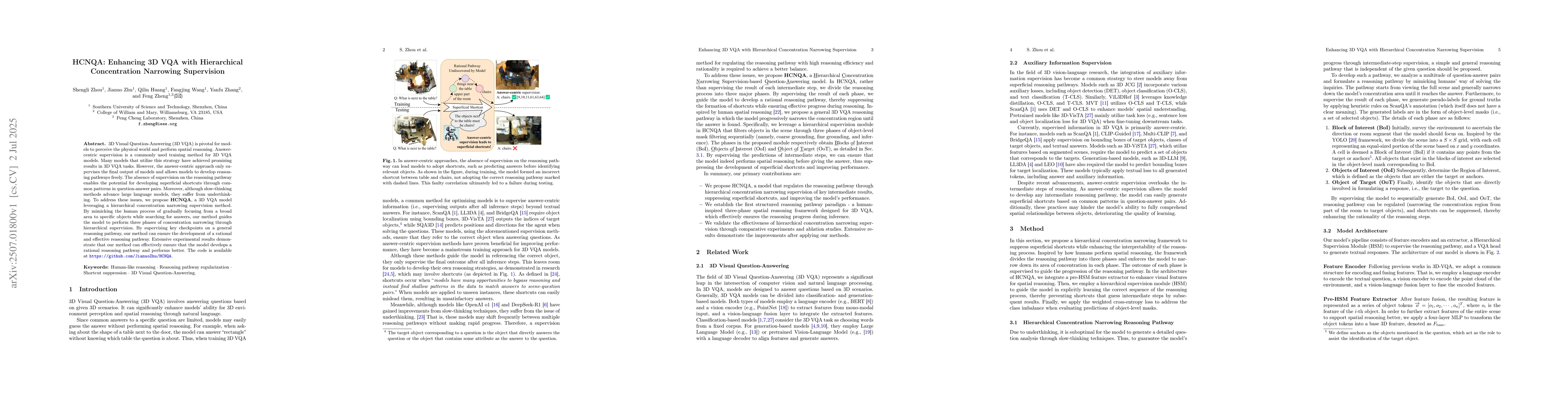 Thumbnail for HCNQA: Enhancing 3D VQA with Hierarchical Concentration Narrowing
  Supervision