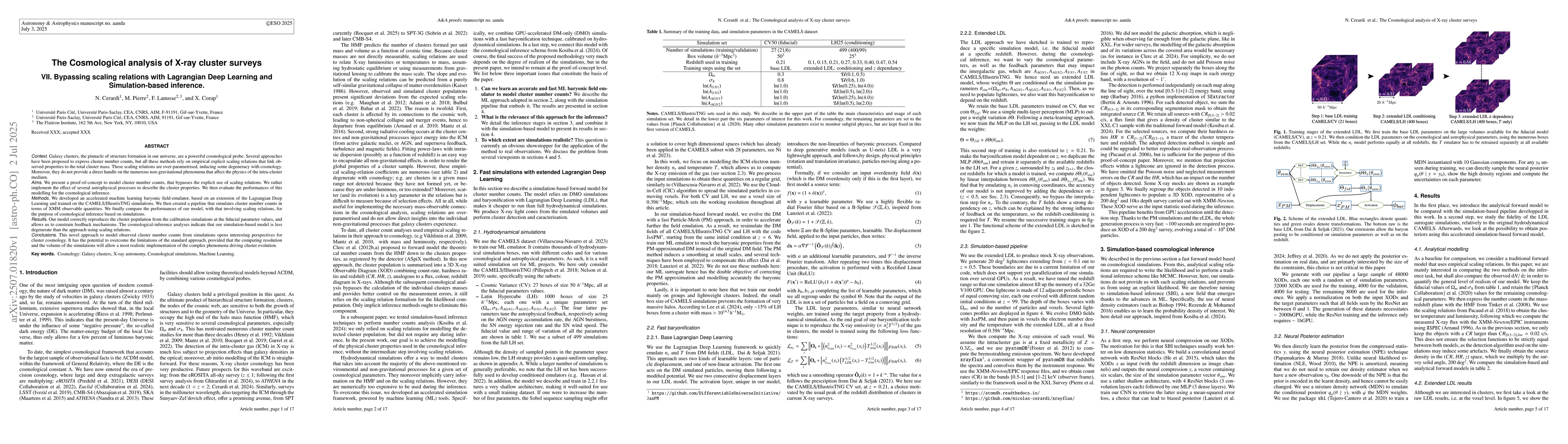 Thumbnail for The Cosmological analysis of X-ray cluster surveys VII. Bypassing
  scaling relations with Lagrangian Deep Learning and Simulation-based
  inference