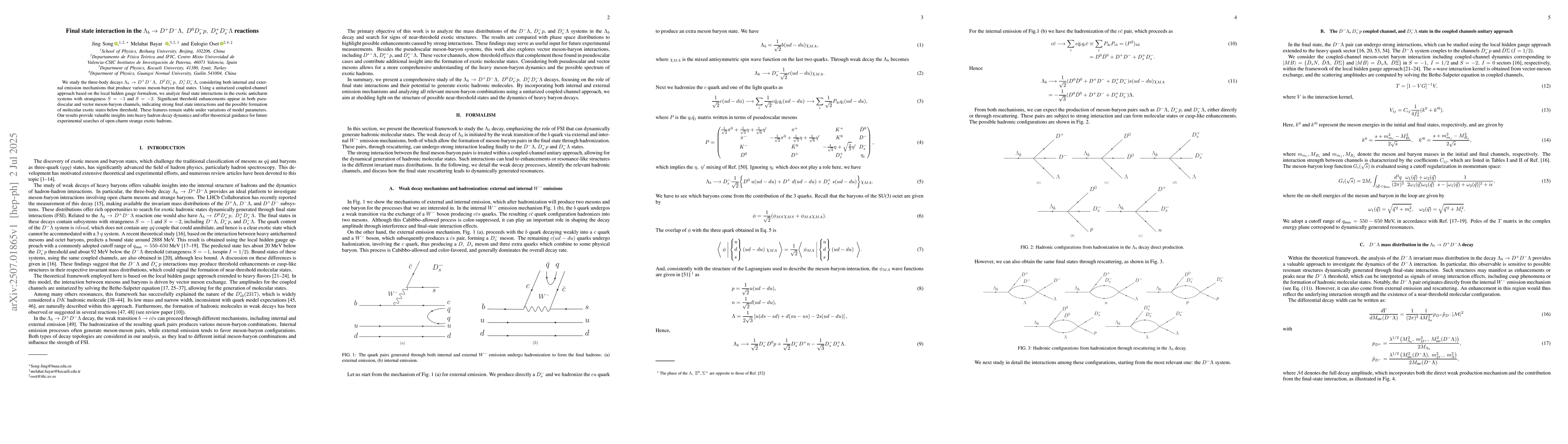 Thumbnail for Final state interaction in the $Λ_b\to D^+D^- Λ,~D^0D_s^-
  p,~D_s^+D_s^-Λ$ reactions