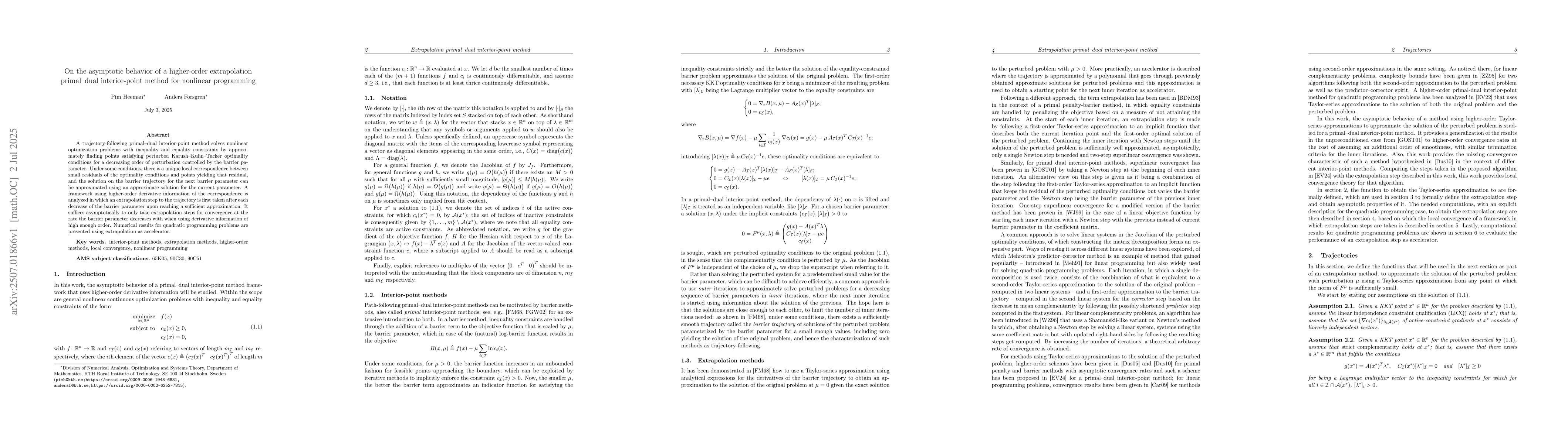 Thumbnail for On the asymptotic behavior of a higher-order extrapolation primal-dual
  interior-point method for nonlinear programming