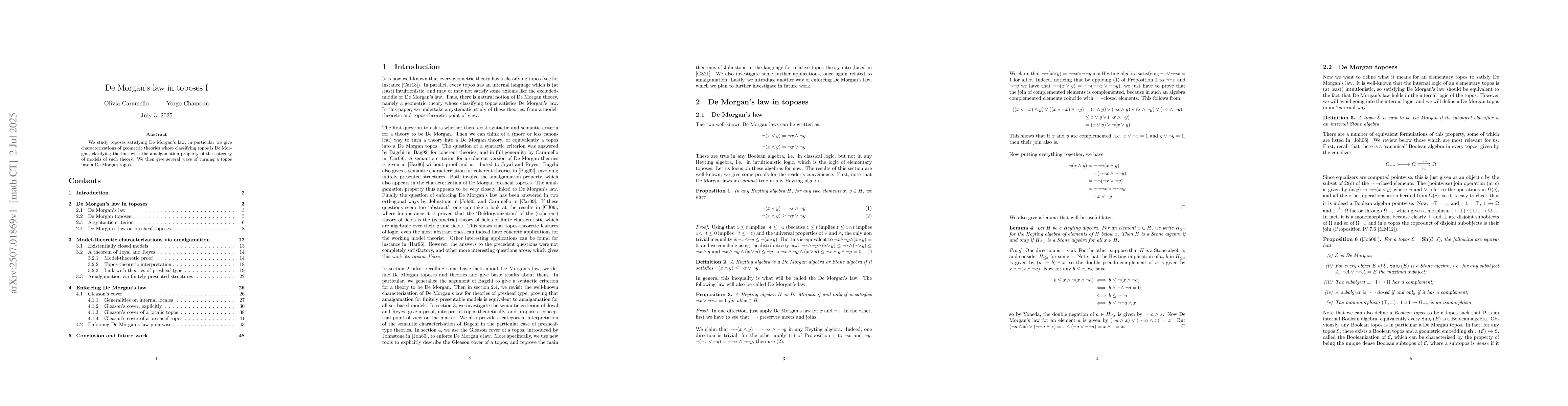 Thumbnail for De Morgan's law in toposes I