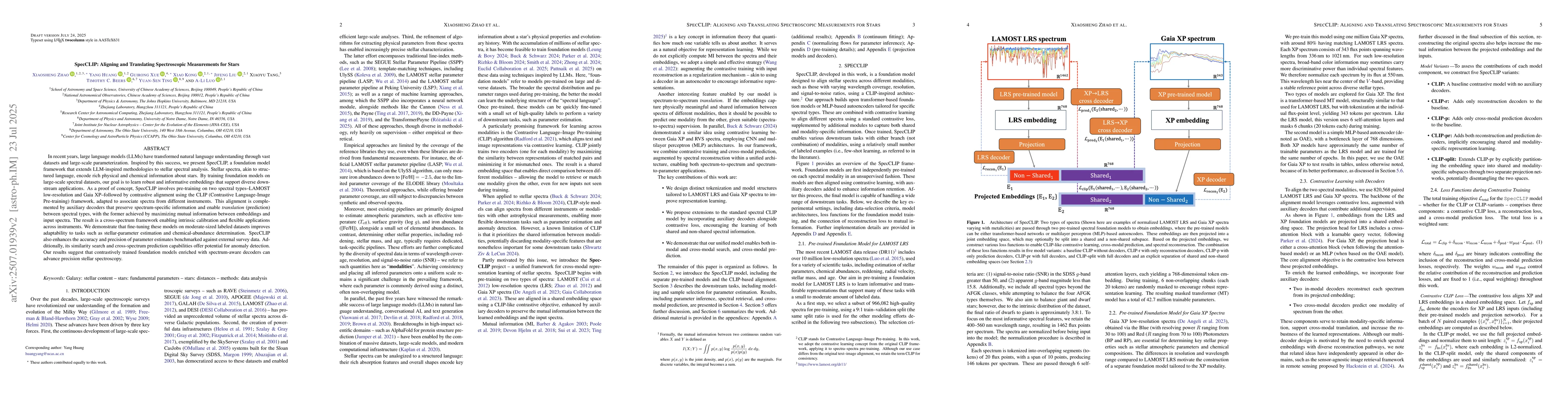 Thumbnail for SpecCLIP: Aligning and Translating Spectroscopic Measurements for Stars