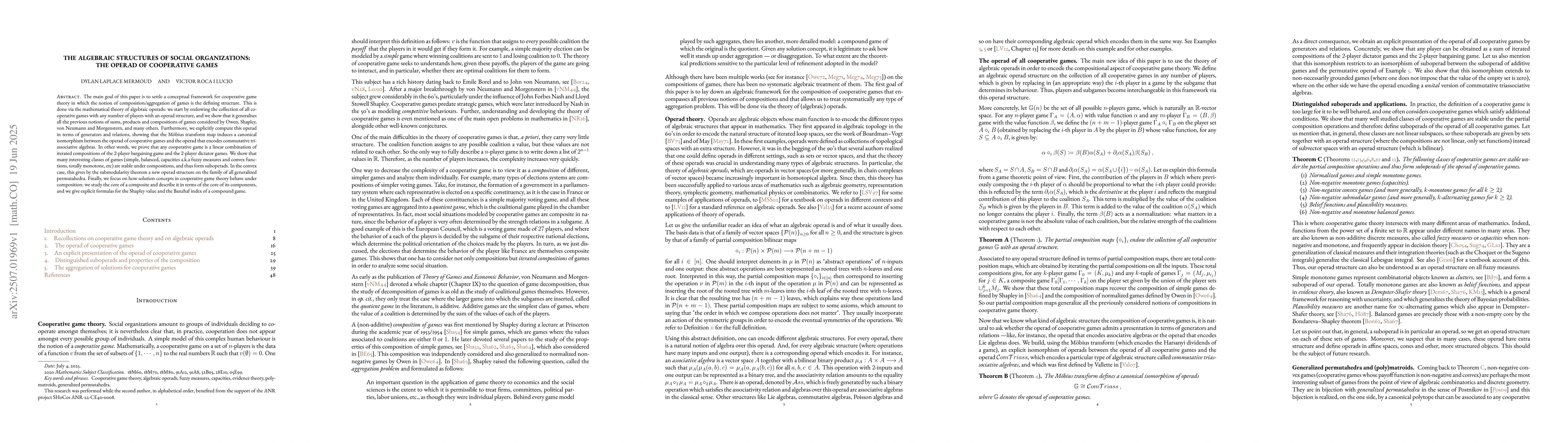 Thumbnail for The algebraic structures of social organizations: the operad of
  cooperative games
