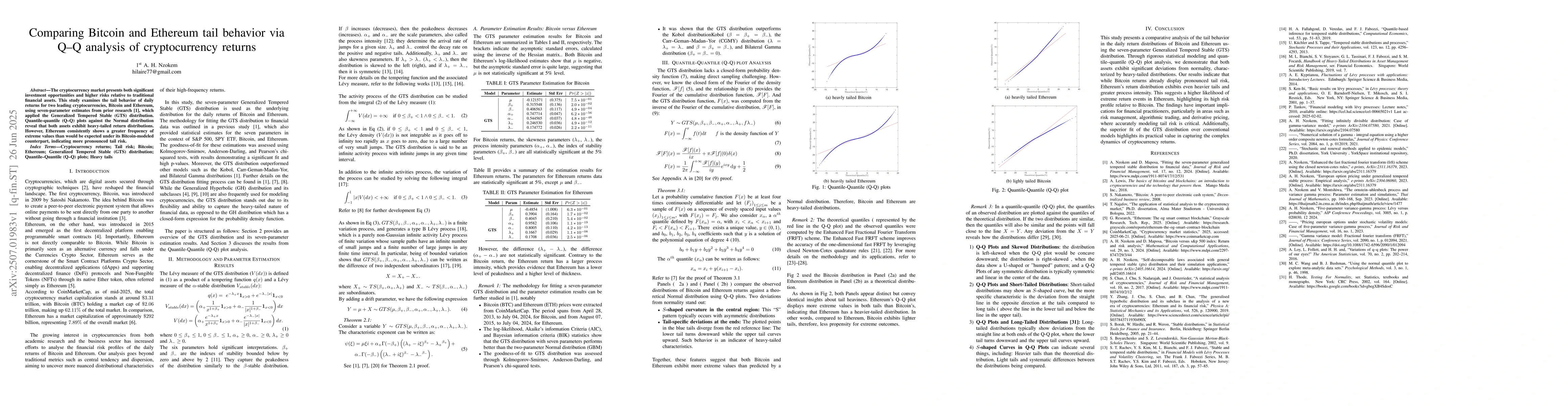 Thumbnail for Comparing Bitcoin and Ethereum tail behavior via Q-Q analysis of
  cryptocurrency returns
