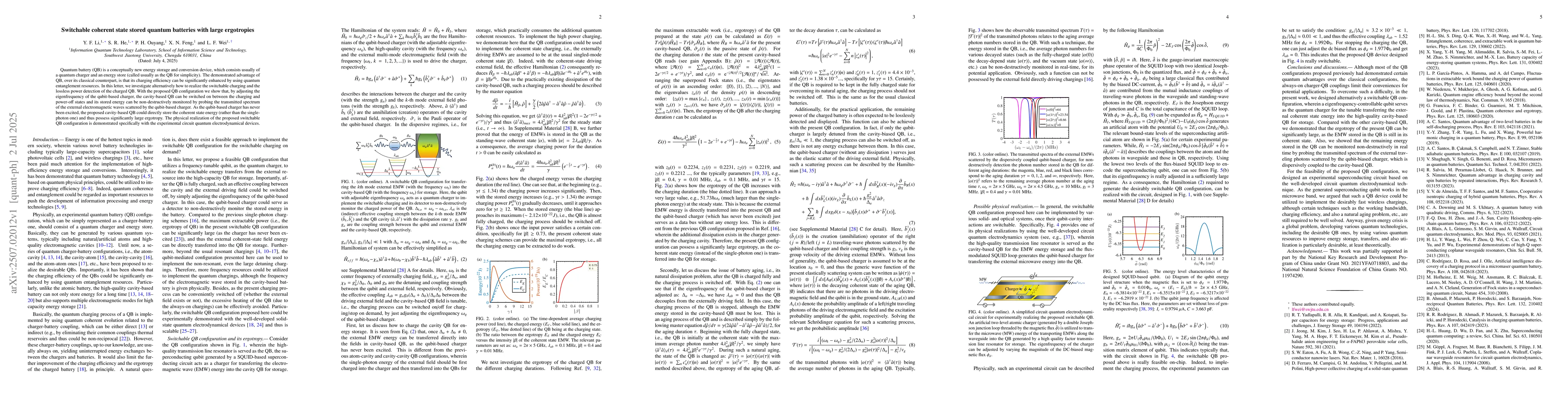 Thumbnail for Switchable coherent state stored quantum batteries with large
  ergotropies
