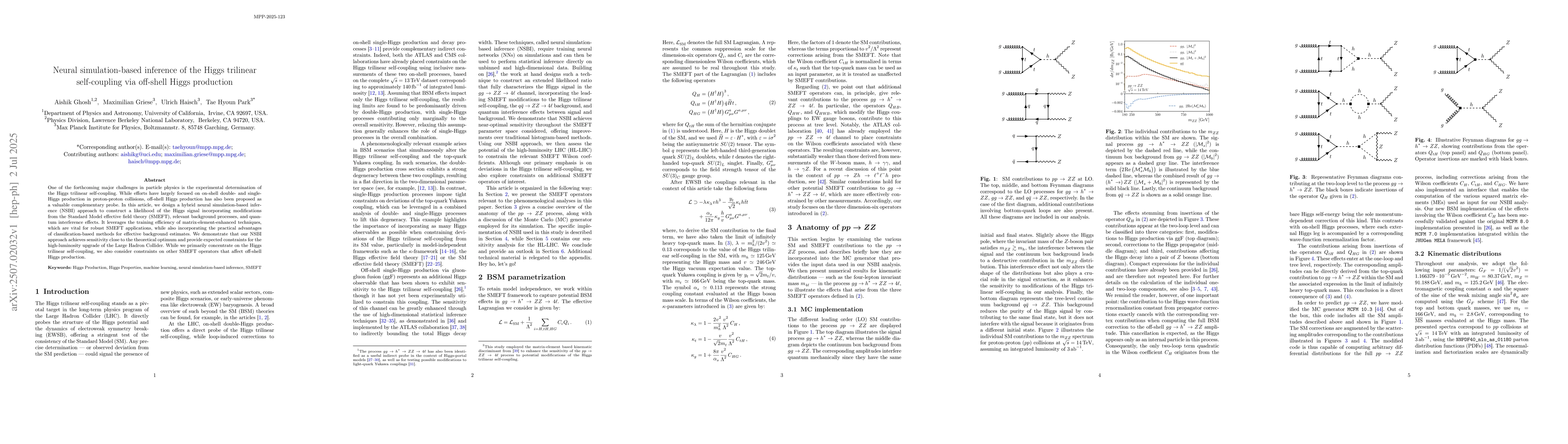 Thumbnail for Neural simulation-based inference of the Higgs trilinear self-coupling
  via off-shell Higgs production